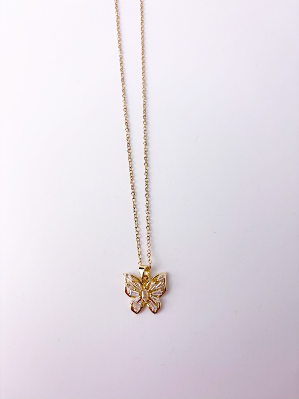 Gold Butterfly Necklace Stainless Steel | Cubic Zirconia Diamonds - Picture 4 of 8